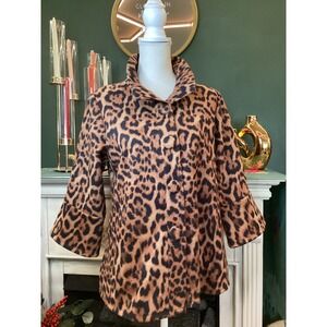 Weavz Leopard Print Jacket Womens Size M Button Front‎ Collar Flare Sleeve